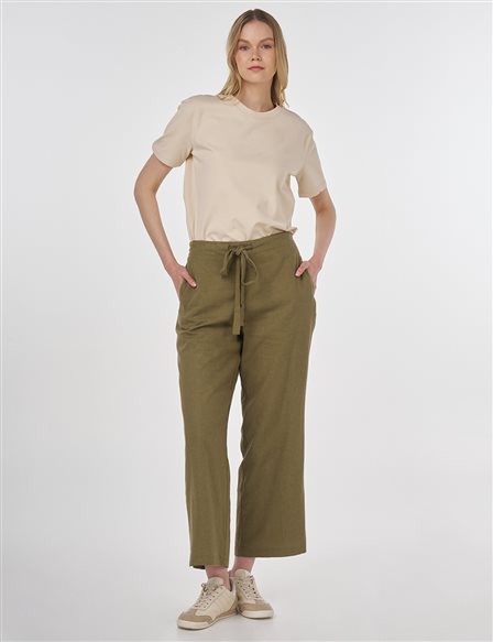 Linen Blend Tapered Pants Khaki