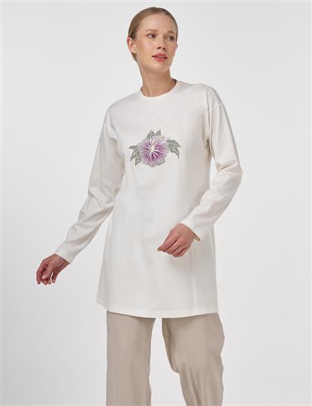 Crew Neck Jersey Blouse Ecru 