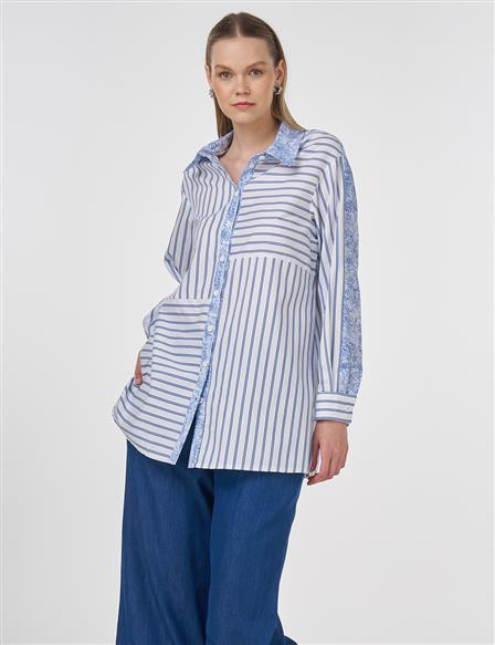 Fabric-Trimmed Striped Tunic Indigo 