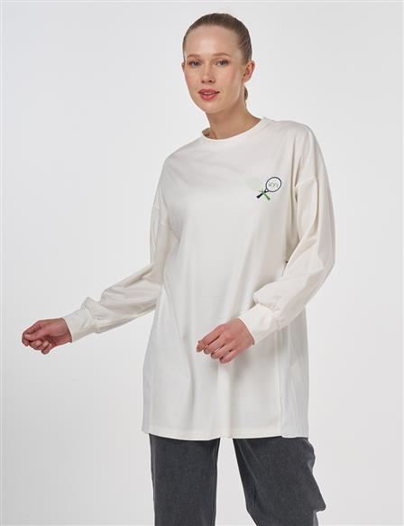 Graphic Printed Knit Sweatshirt Ecru 