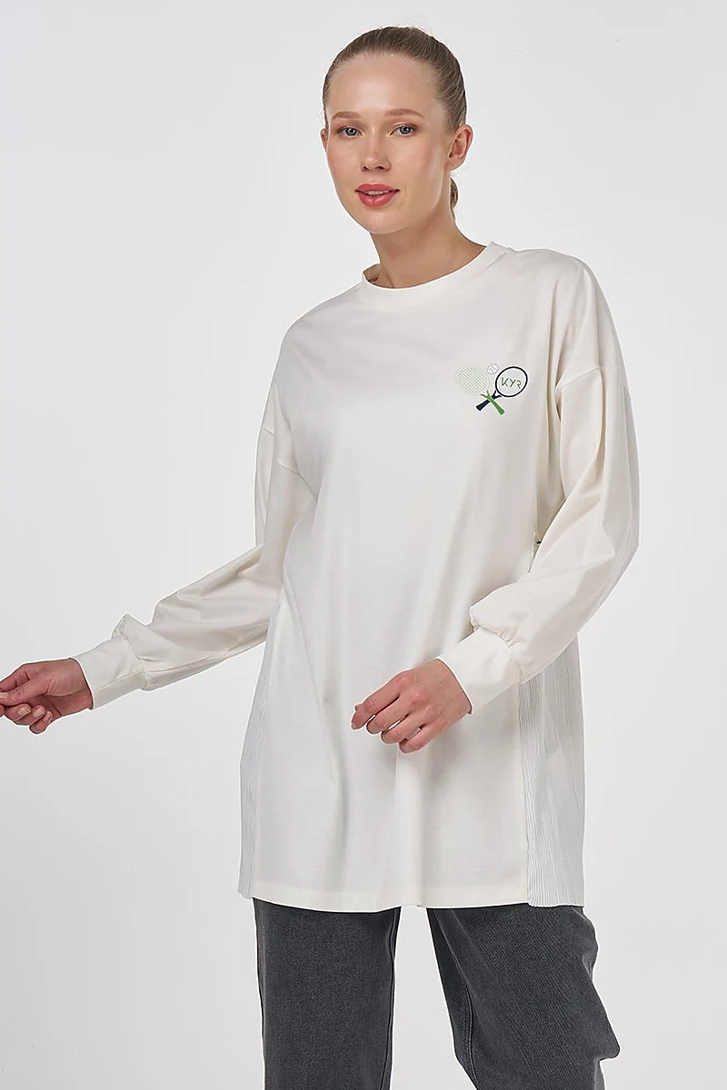 Graphic Printed Knit Sweatshirt Ecru 