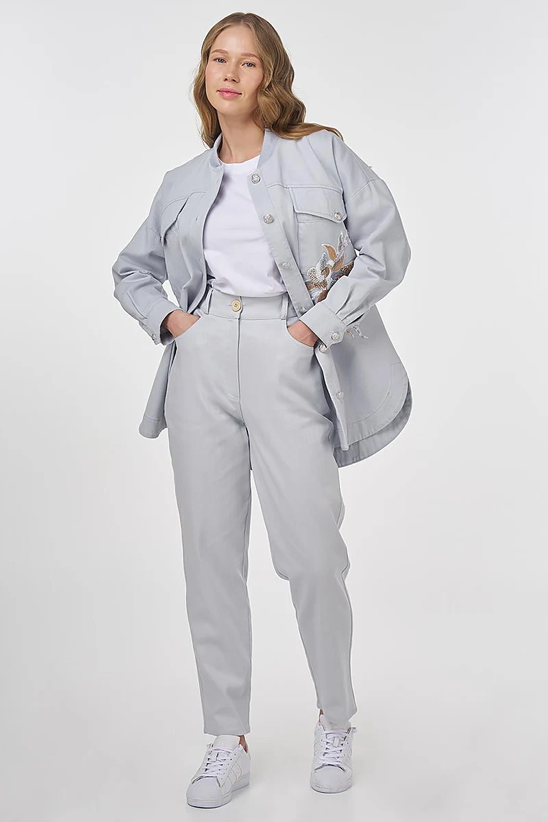 Carrot Cut Canvas Trousers Blue