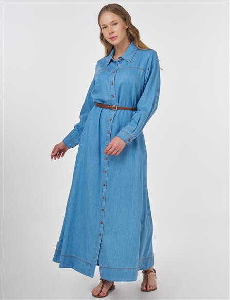 Belted Lyocell Dress Ice Blue