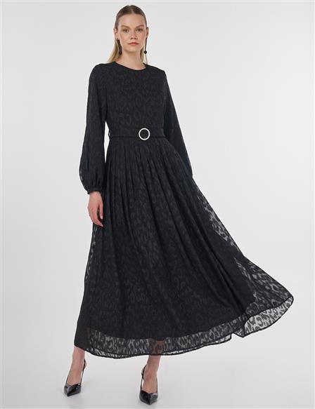 Jacquard Dress with Metal Accessories Black