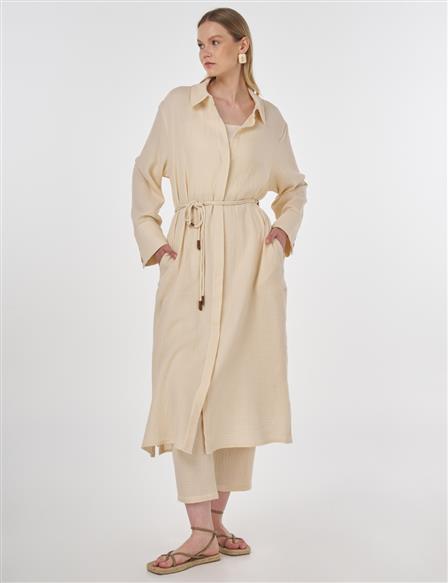 Button-Detail Muslin Tunic Cream