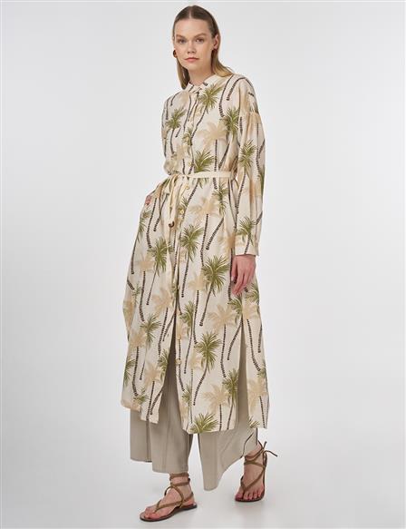 Palm Print Long Tunic Khaki 