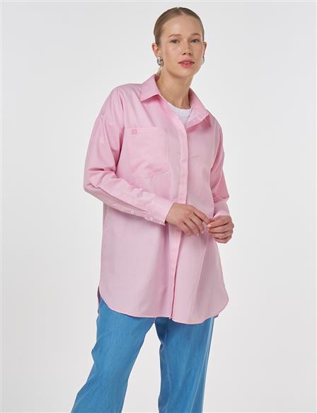 Tek Cepli Basic Tunik Pembe 