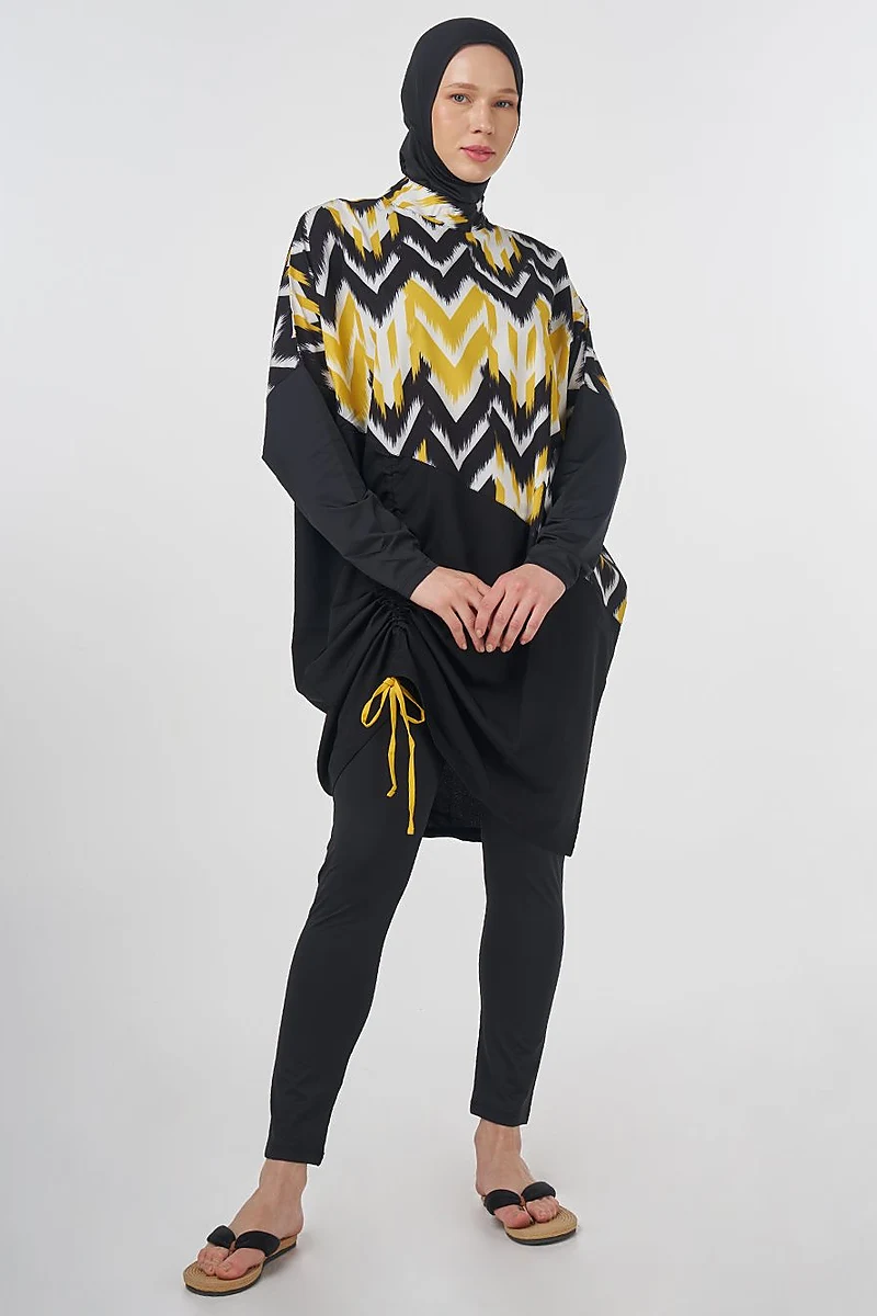 Patterned Modest Swimsuit – Black