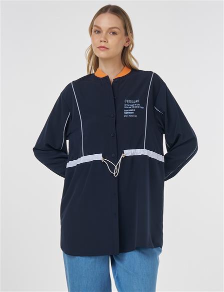 Beli Ayarlanabilir Sloganlı Tunik Koyu Lacivert 