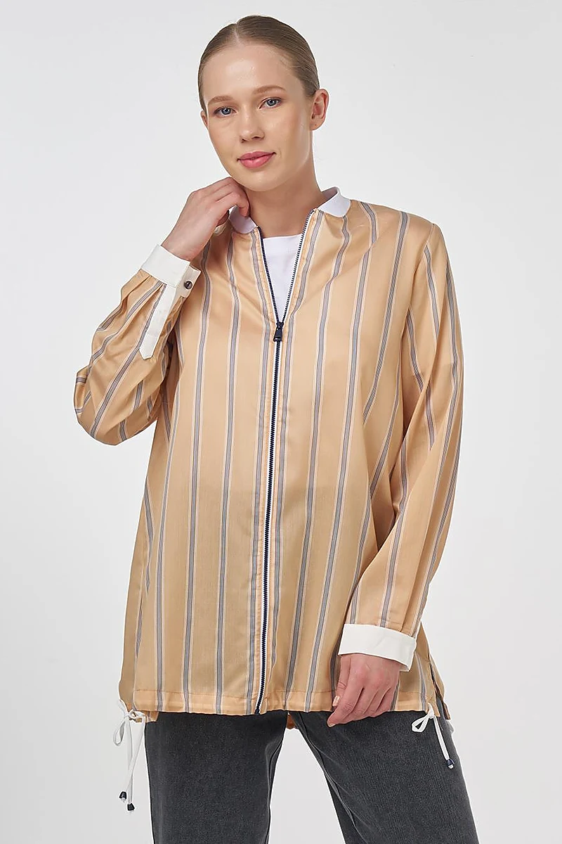 College Collar Lyocell Tunic Beige
