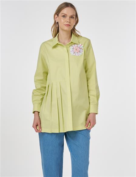 Pul Payet İşlemeli Pamuklu Tunik Lime