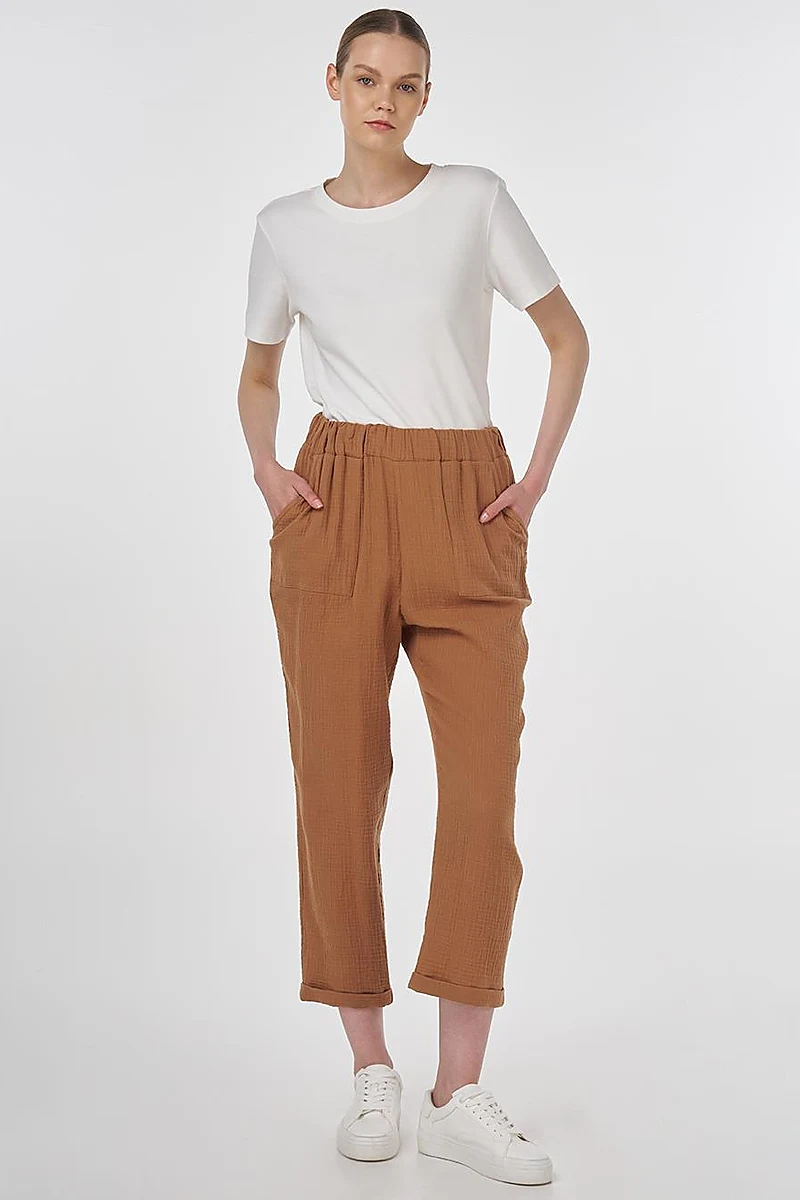 Carrot Fit Muslin Pants Tobacco