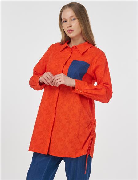 Denim Garnili Pamuklu Tunik Mercan