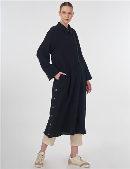 Button-Detail Muslin Tunic Black 