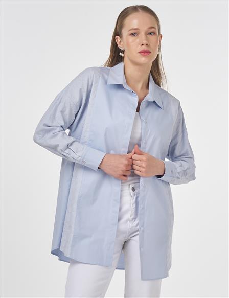 Floral Desenli Pamuklu Tunik Mavi