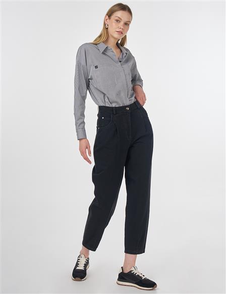 Yüksek Bel Denim Pantolon Siyah