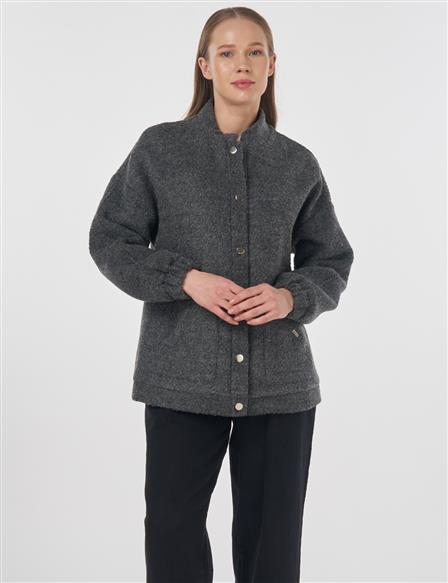 Snap Button Bomber Jacket Charcoal