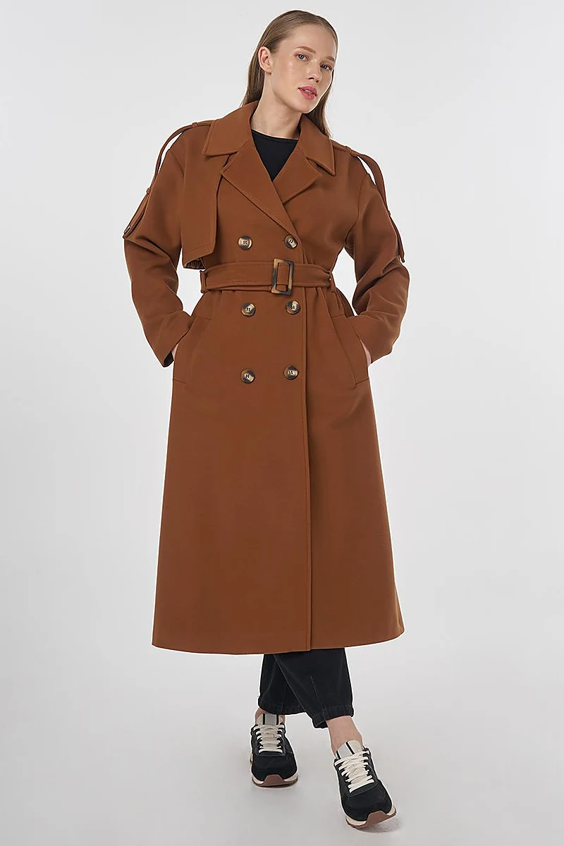 Men's Collar Buckle Wool Coat Camel 