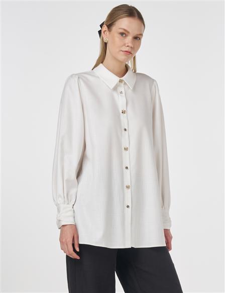 Shiny Buttoned Viscose Tunic Optical White
