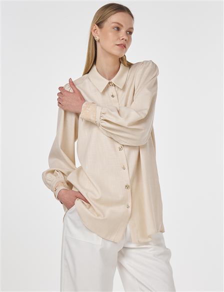 Shiny Buttoned Viscose Tunic Cream 