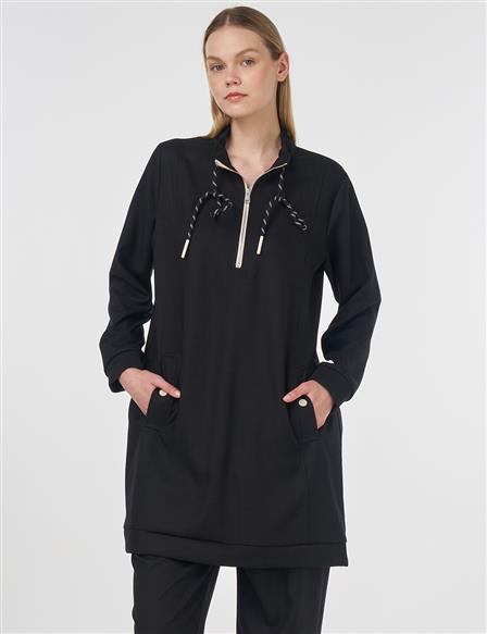 Zip-Closure Viscose Two-Piece Set Black 