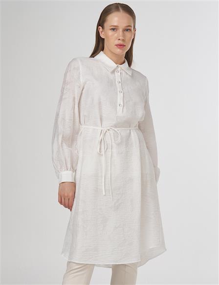 Drawstring Viscose Tunic in Optical White