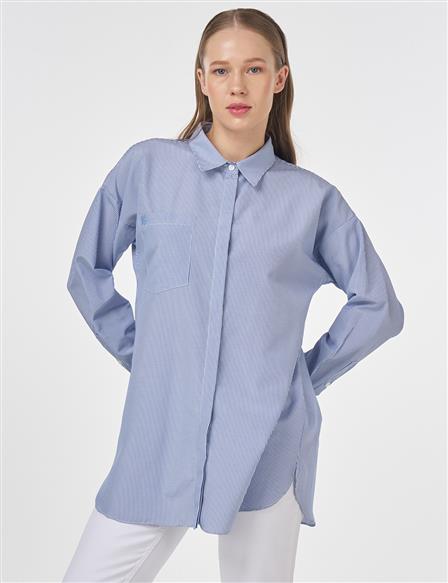 Tek Cepli Basic Tunik Mavi 