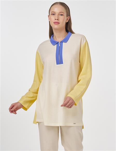 Yarım Fermuar Kapamalı Sweatshirt Sarı