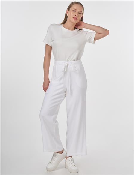 Rahat Kesim Rayon Pantolon Optik Beyaz 