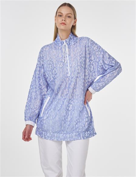 Denim Garnili Dantelli Sweatshirt Havacı Mavi
