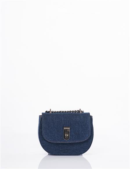 Kapaklı Denim Omuz Çantası Lacivert 