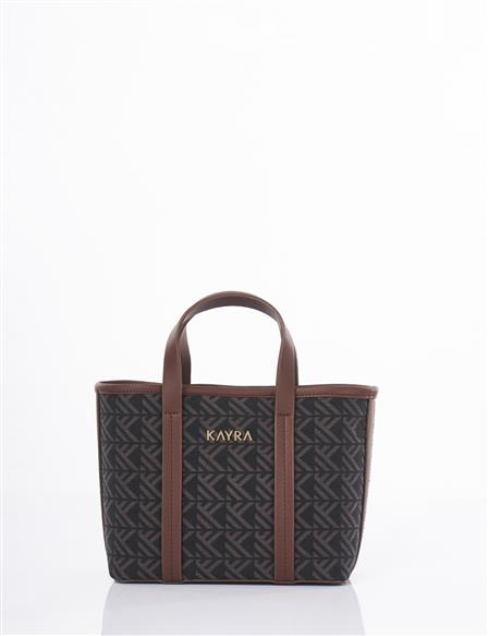 Monogram Desen Orta Boy Shopper Çanta Kahve  