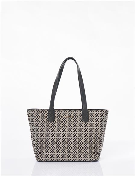 Monogram Desen Shopper Çanta Gri 