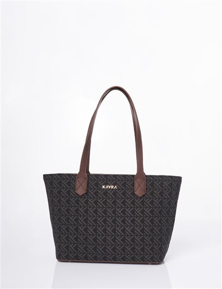 Monogram Desen Shopper Çanta Kahve 