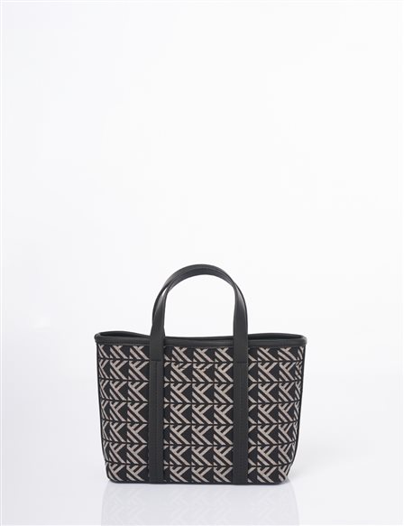 Monogram Desen Orta Boy Shopper Çanta Siyah 