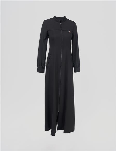 Pleated Detail Overcoat – Black