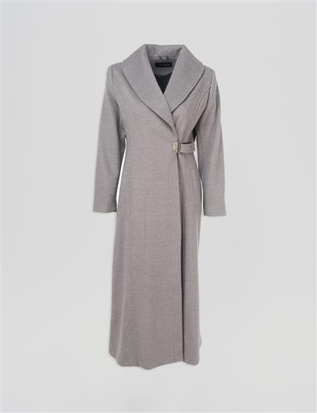 Metal Buckle Detailed Cashmere Coat Gray 