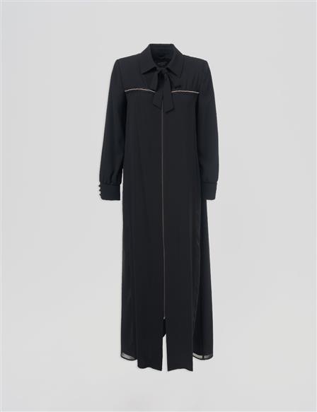 Drawstring Collar Coat Black