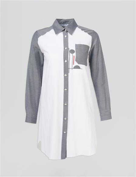 Printed Detail Tunic Optical White-Gray
