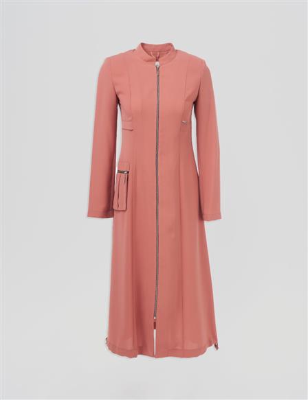 Pocket Detailed Mandarin Collar Throw-On Cinnamon
