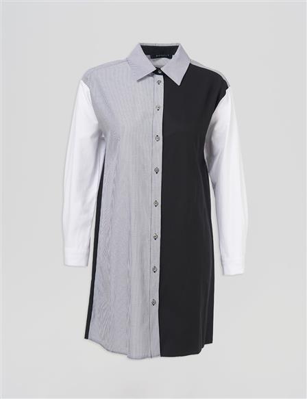 Garnished Shirt Collar Tunic Black