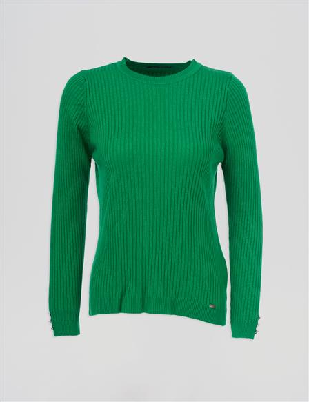Zero Collar Ribbed Knitted Sweater Green