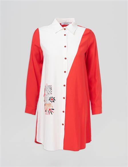 Print Detailed Basic Tunic Coral
