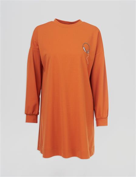 Kulaklık Logolu Sweatshirt Turuncu