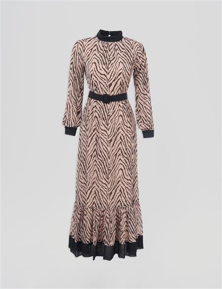 Abstract Patterned Maxi Dress Beige
