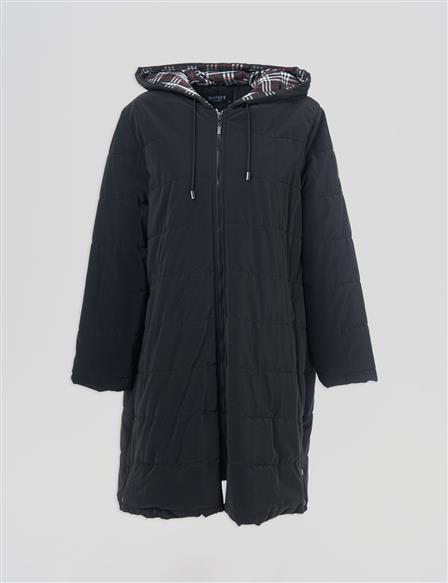 Snap Detailed Hooded Coat Black