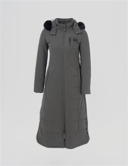 Faux Fur Hooded Coat Anthracite