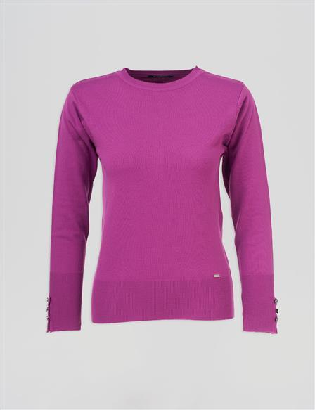 Round Neck Collar Knitwear Sweater Fuchsia    