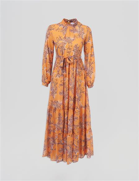 Ethnic Patterned Dress Orange
