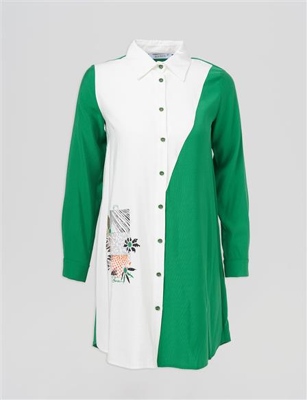 Print Detailed Basic Tunic Green